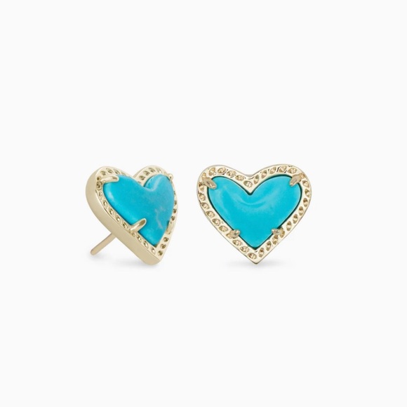 Kendra Scott Ari Heart Gold Stud Earrings In Turquoise Magnesite - Picture 1 of 2